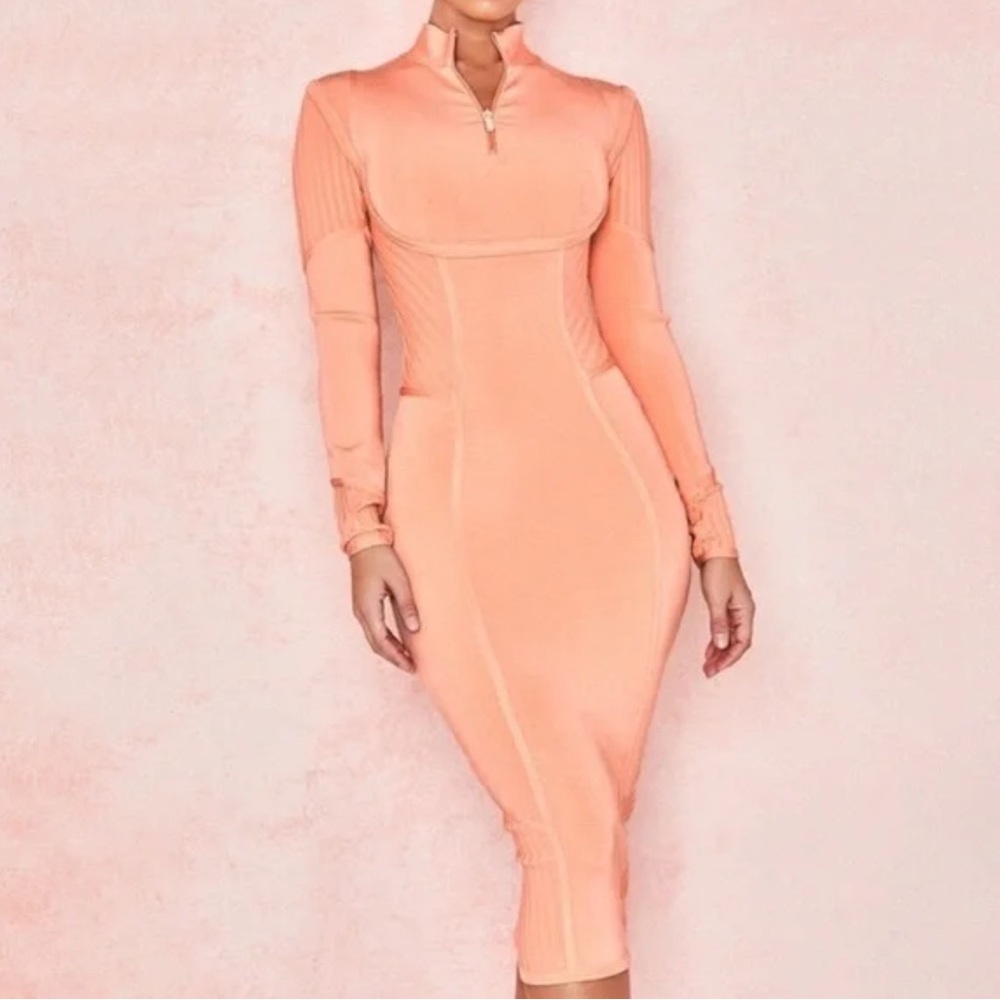 House of CB peach Dana bandage midi dress